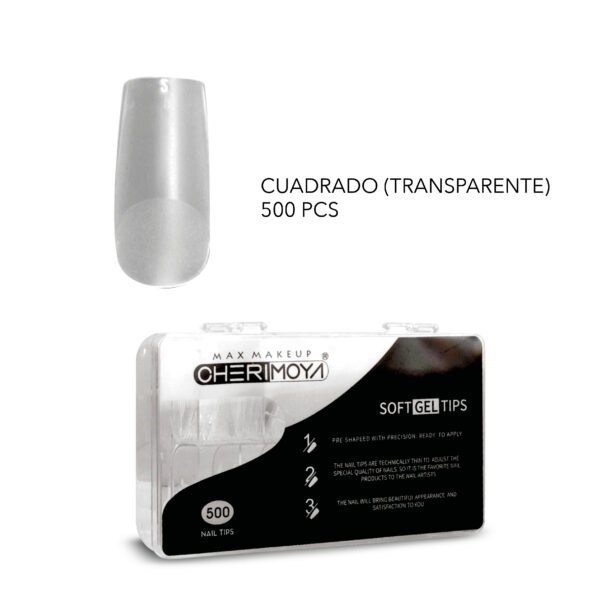 Tips Para Soft Gelpress On Cuadrado Prelimado Tranparente X 500pcs