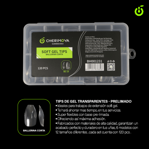 Tips para soft gel x 120 unidades ballerina corto - Cherimoya