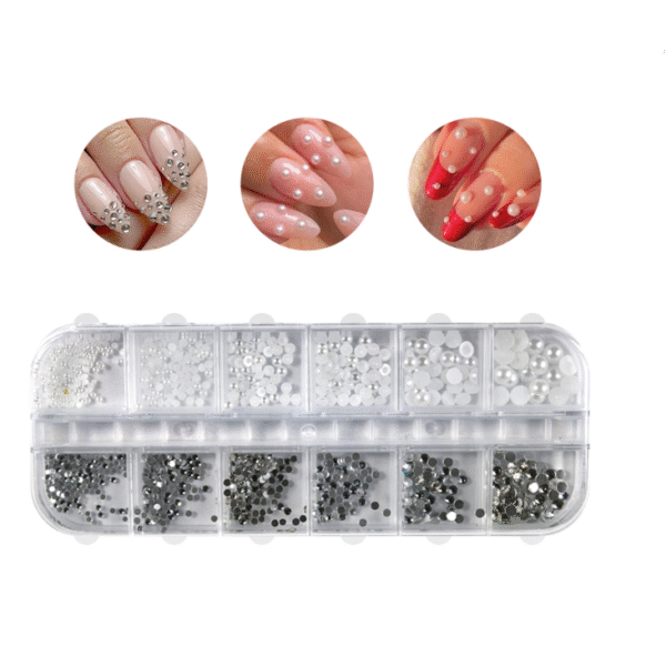 Decoración de uñas en cajita x 12 media perla y strass - Cherimoya