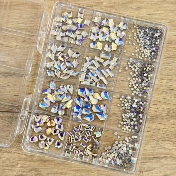 Caja strass tornasol + pinza y lapiz de cera