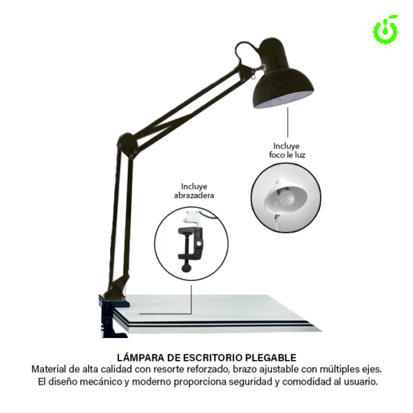 Lámpara de escritorio plegable negra - Cherimoya